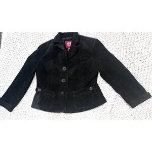 Collection B Womens Black Faux Suede Button Front Jacket